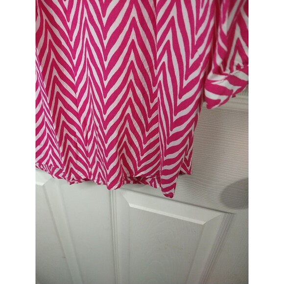 Stylus Woman L Blouse V Neck Pink White Chevron Pullover 3/4 Sleeves - Picture 7 of 10